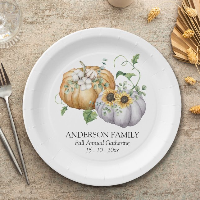 Herbstpumpen Sonnenblumen und Baumwolle Blume Pappteller (In situ)