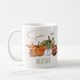Herbstpumpen Wasserfarbene Herbstblätter und Blume Kaffeetasse