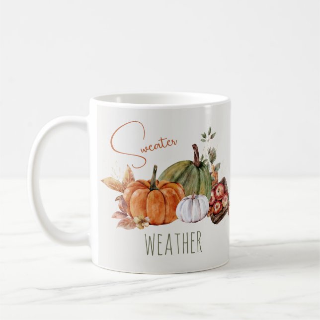 Herbstpumpen Wasserfarbene Herbstblätter und Blume Kaffeetasse (Links)