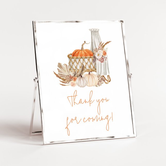 Herbstpumpenfall in der Liebe Danke, dass ihr geko Poster (Boho Orange Pumpkin Baby Shower Thank you for Coming Sign)
