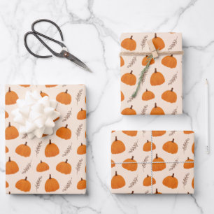 Herbstpumpenmuster Orangefarbene Schleifpapierblät Geschenkpapier Set
