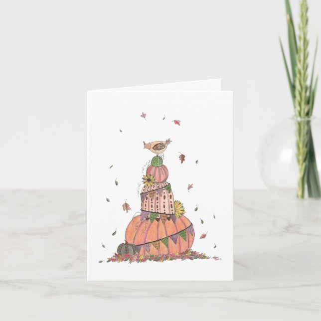 Herbstpumpenstapel mit Hühnerkarte Karte (Vorderseite)