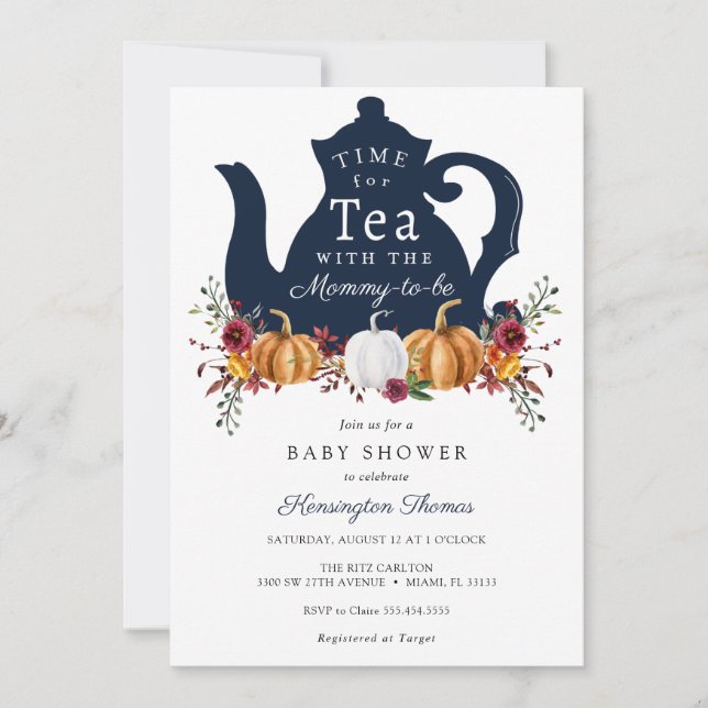 Herbstpumpenzeit für Tea Baby Dusche Einladung (Vorderseite)