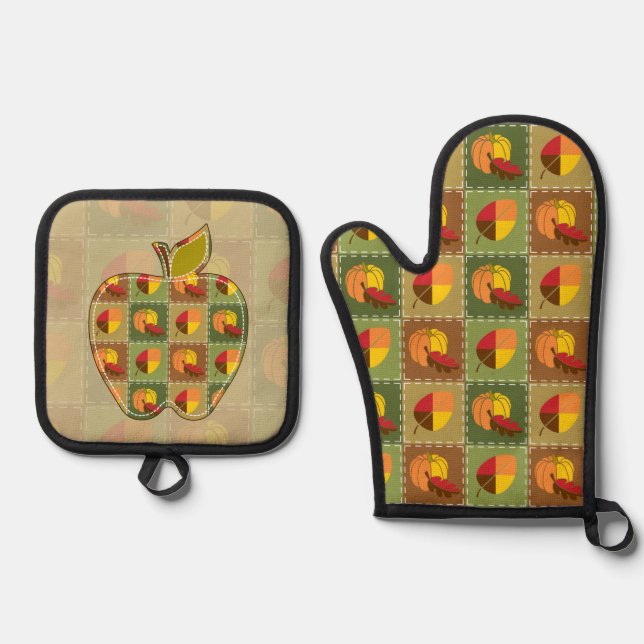 Herbstquilt Ofenhandschuh & Topflappen-Set (Vorderseite)