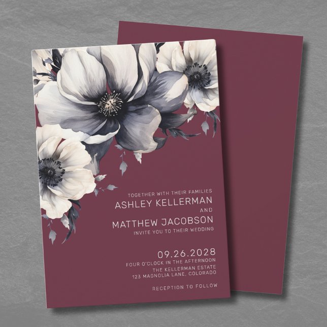 Herbstromantische Burgundy-Hochzeit Einladung (Fall Romantic Burgundy Floral Wedding Invitation)
