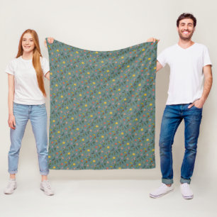 Herbstrosa gelbe Blumen und Blätter grün Fleecedecke