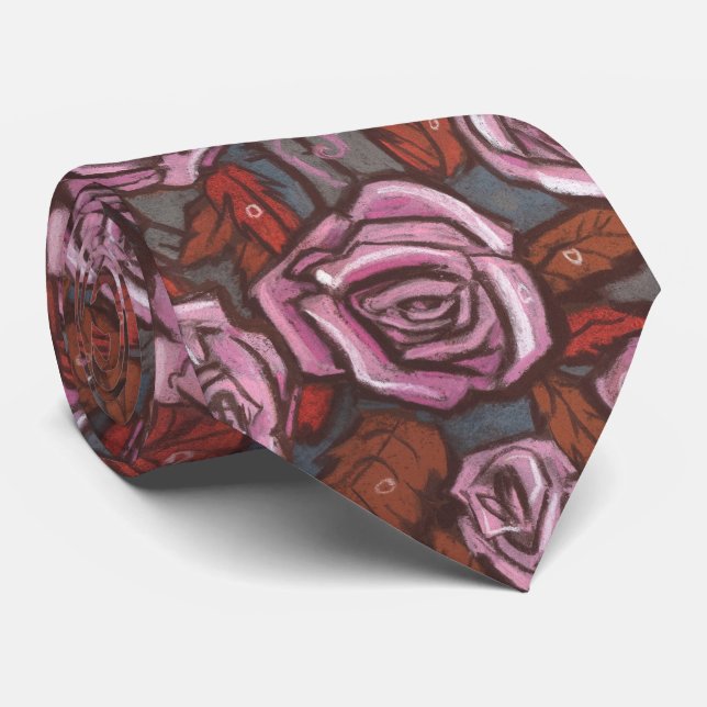 Herbstrosen Retro-Blumenmuster Rosa Grau Braun Krawatte (Gerollt)