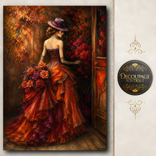 Herbstrosengarten-Dame im viktorianischen Kleid Seidenpapier