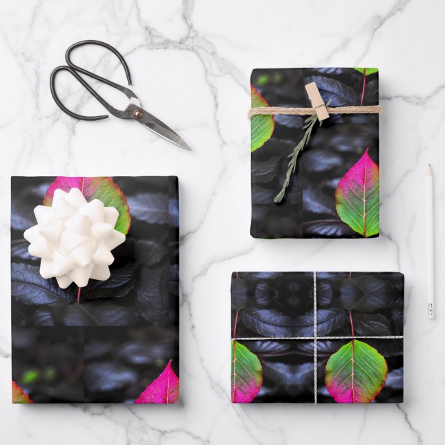 Herbstrost - Rustikales rotes Leaf-Papier Geschenkpapier Set (Vorderseite)