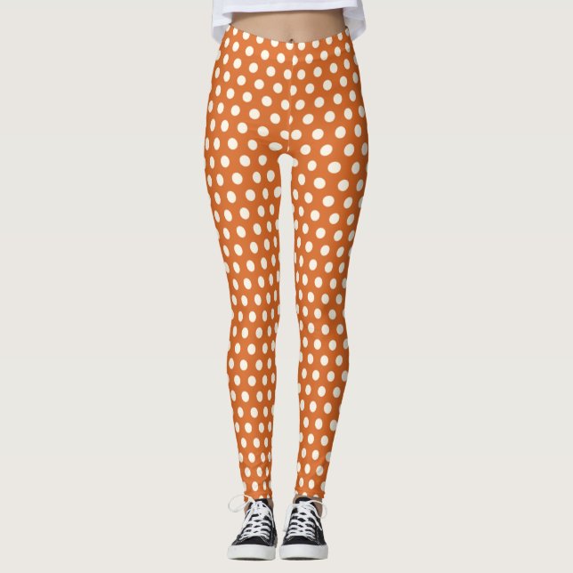 Herbstrot und weißer Polka-Punkt Leggings (Vorderseite)
