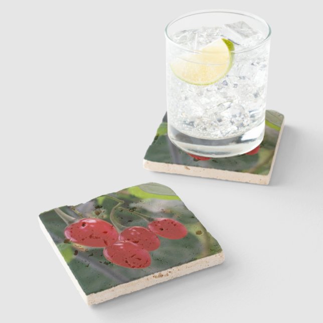 Herbstrote Flecken Steinuntersetzer (Seitenansicht)