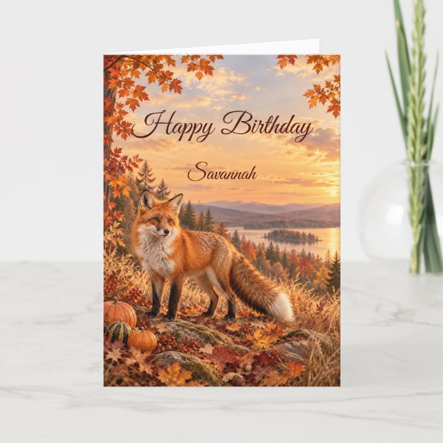 Herbstroter Fuchs Ernte Wald Geburtstag Karte (Vorderseite)