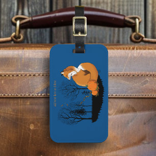Herbstroter Fuchs-Kürbis-Wald Herbst Blau Gepäckanhänger