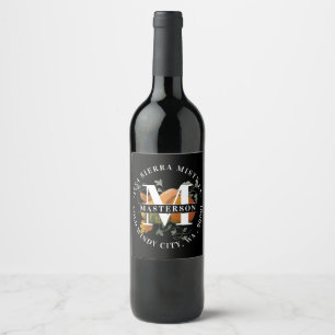 Herbstsaison Ernte Monogram Personalisiert Weinetikett