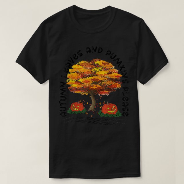 Herbstsaison Fallende Herbstgänge und Pumpkins Ple T-Shirt (Design vorne)