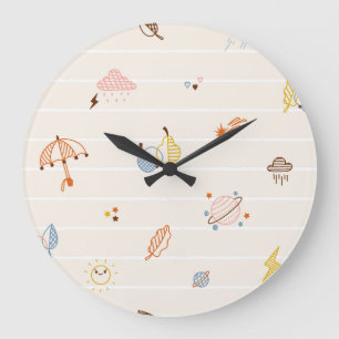 Herbstsaison: farbenfrohe gestreifte Doodles. Große Wanduhr
