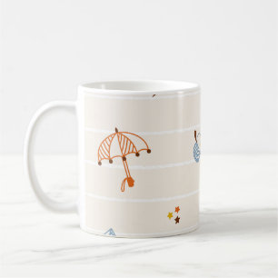 Herbstsaison: farbenfrohe gestreifte Doodles. Kaffeetasse