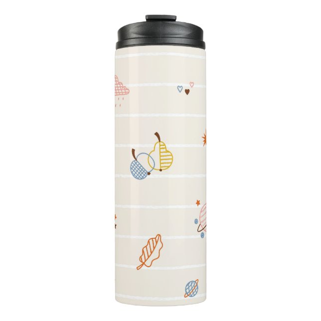 Herbstsaison: farbenfrohe gestreifte Doodles. Thermosbecher (Vorderseite)