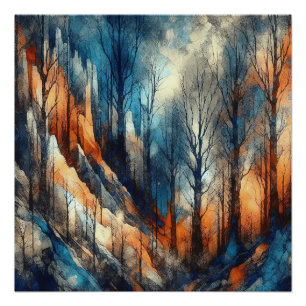 Herbstsaison in Holz - KI - Kunstwerk Poster