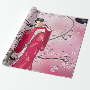 Herbstsaison japanische Lady in Kimono Geschenkpapier