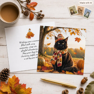 Herbstsaison Orange Blätter Schwarze Katze Grußkar Karte