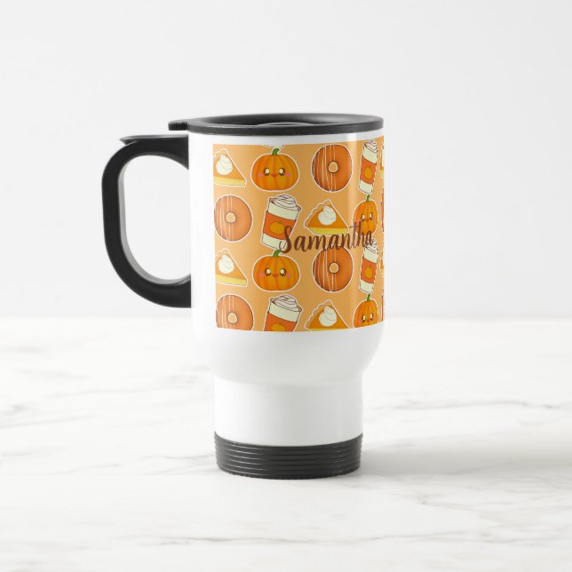 Herbstsaison Pumpkin-Leckereien reisen Mug Reisebecher (Links)