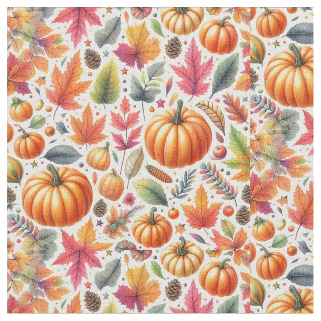 Herbstsaison Pumpkin-Muster auf Weiß Stoff (Nahaufnahme)