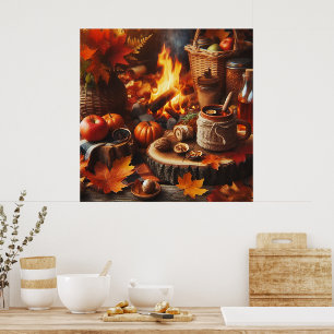 Herbstsaison Pumpkins und Camp Fire AI Poster