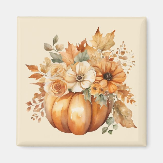 Herbstsaison-Wasserfarbe Pumpkin Blumendesign- Magnet (Vorne)