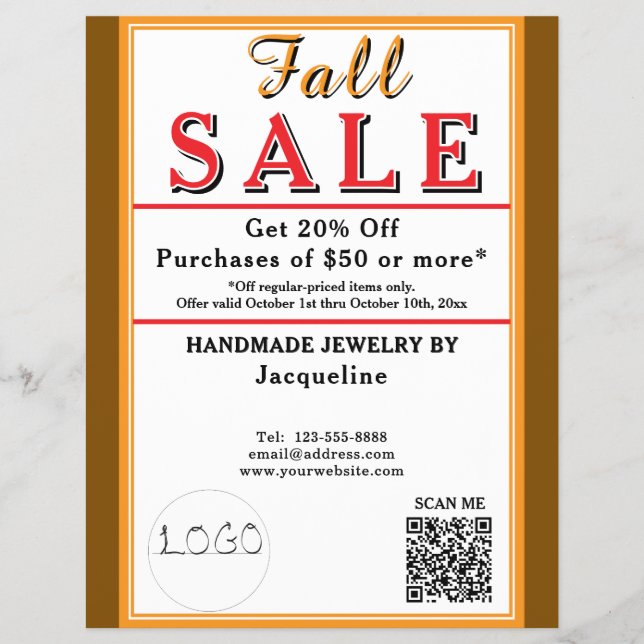 Herbstsale Orange Braun Weiß Herz Flyer (Vorne)