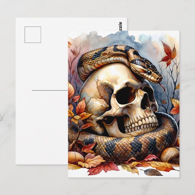 Herbstschlange mit Schädel Postkarte (Vorne/Hinten)