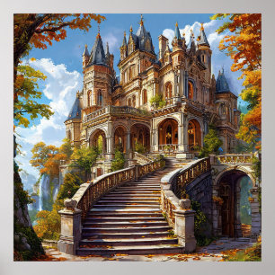 🏰 Herbstschloss-Landschaft für Fantasy-Heim Poster