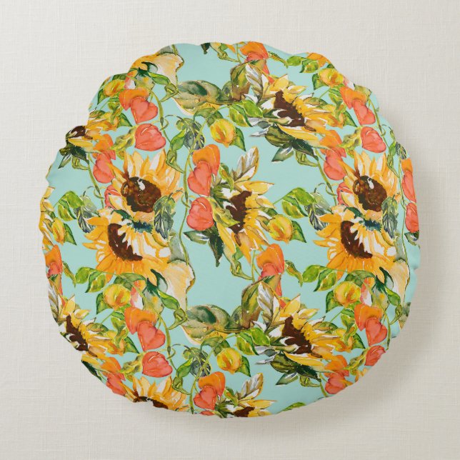 Herbstschlucker: Nahtloses Naturmuster Rundes Kissen (Vorderseite)