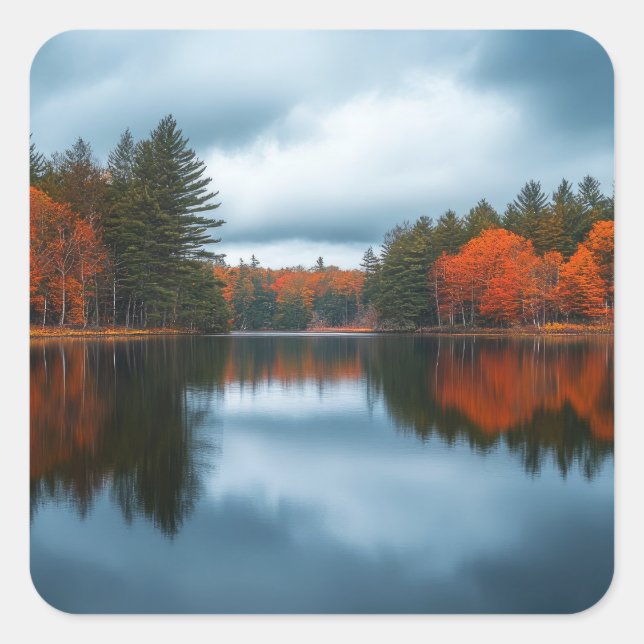 Herbstsee Quadratischer Aufkleber (Vorderseite)