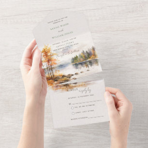 Herbstsee und Wald Alles in einer Hochzeit All In One Einladung