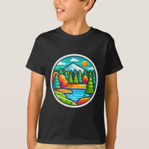 Herbstsee und Waldhügel Herbstfarben Kunst Natur T-Shirt