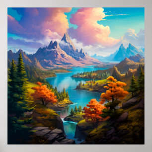 Herbstsee - Vier Jahreszeiten - Illustration Poster