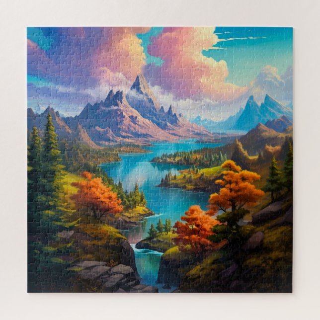 Herbstsee - Vier Jahreszeiten - Illustration Puzzle (Vertikal)