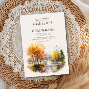 Herbstsee Wasserfarben Land Park Hochzeit Einladung