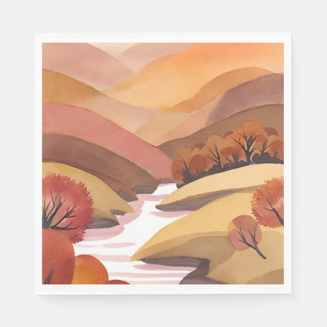 Herbstsitz | Wasserfarbenlandschaft des Herbstlaub Serviette (Vorderseite)