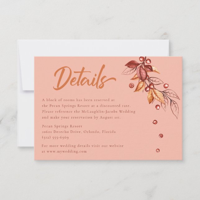 Herbstsonne Terracotta Hochzeit Details RSVP Karte (Vorderseite)