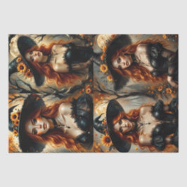 Herbstsonnenblume Hexe mit fiery Red Hair Seidenpapier