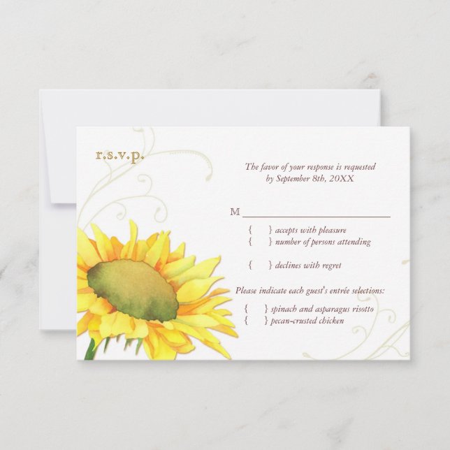 Herbstsonnenblume Hochzeitessen UAWG RSVP Karte (Vorderseite)