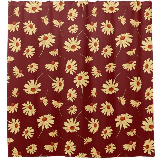 Herbstsonnenblume: Maroon Nahtloses Design Duschvorhang (Vorderseite)