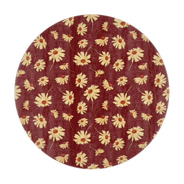 Herbstsonnenblume: Maroon Nahtloses Design Schneidebrett (Vorderseite)