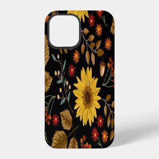 Herbstsonnenblumen: Ahorn Schwarz Hintergrund iPhone 12 Hülle