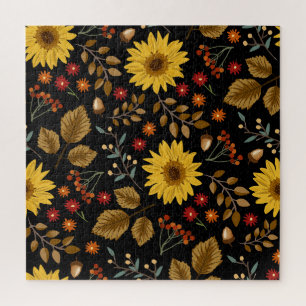 Herbstsonnenblumen: Ahorn Schwarz Hintergrund Puzzle