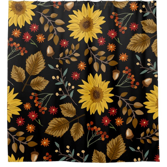 Herbstsonnenblumen: Ahornschwarzer Hintergrund Duschvorhang (Vorderseite)