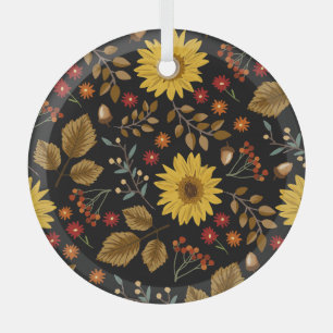 Herbstsonnenblumen: Ahornschwarzer Hintergrund Ornament Aus Glas