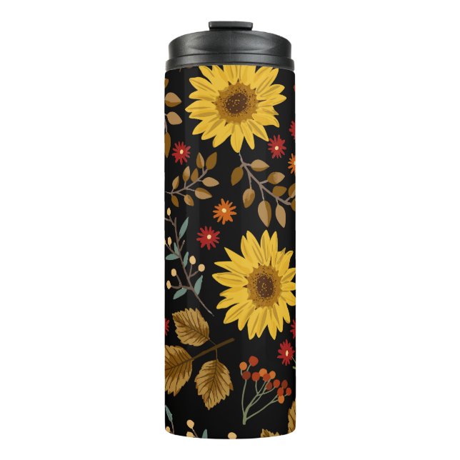 Herbstsonnenblumen: Ahornschwarzer Hintergrund Thermosbecher (Vorderseite)
